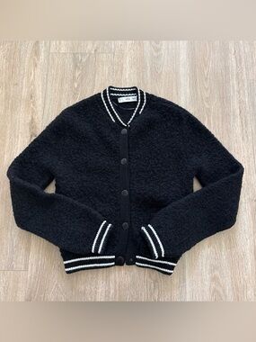 Mango MNG Black Varsity Sweater Jacket with White Trim Small